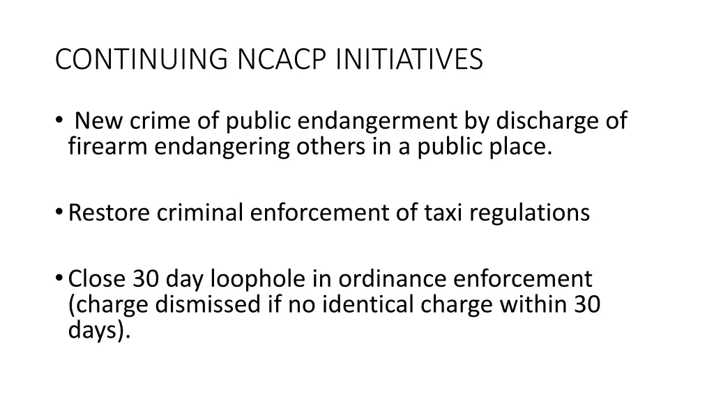 continuing ncacp initiatives