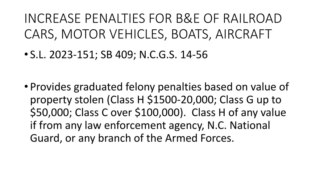 increase penalties for b e of railroad cars motor