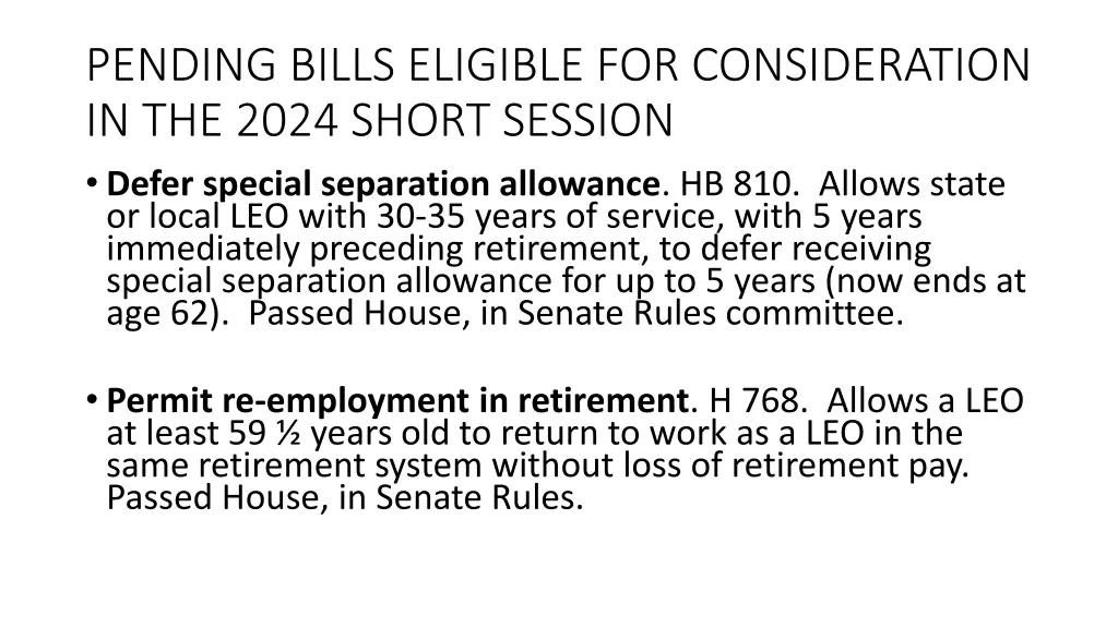 pending bills eligible for consideration