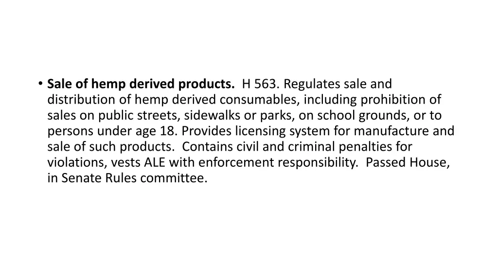 sale of hemp derived products h 563 regulates