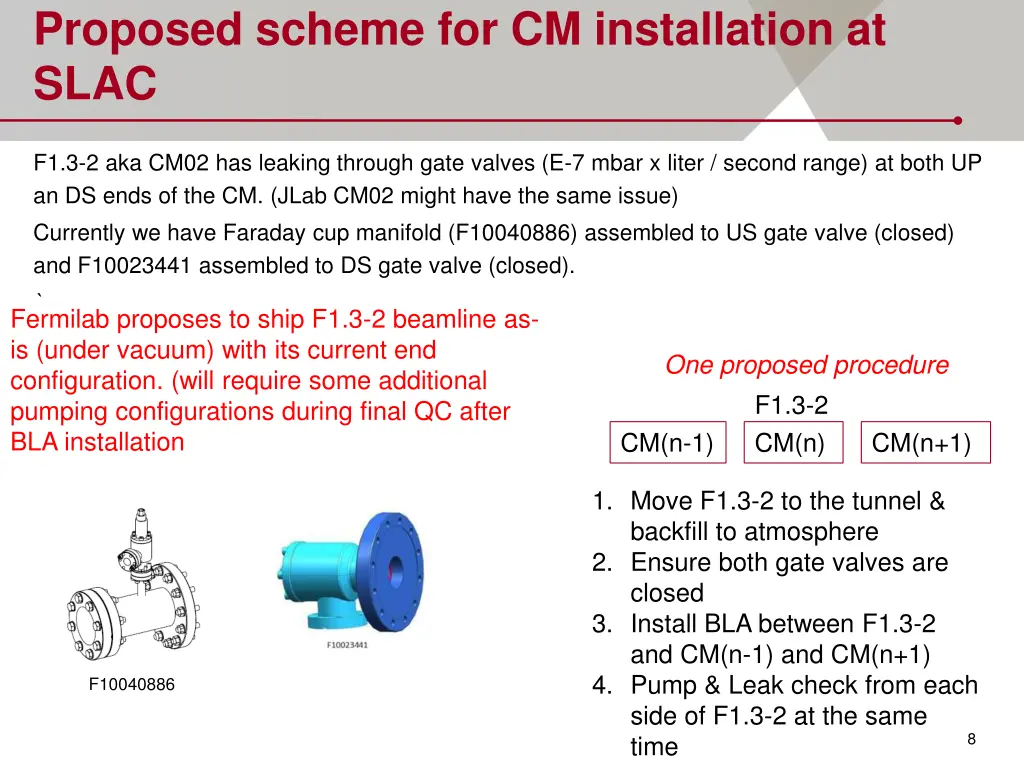 proposed scheme for cm installation at slac