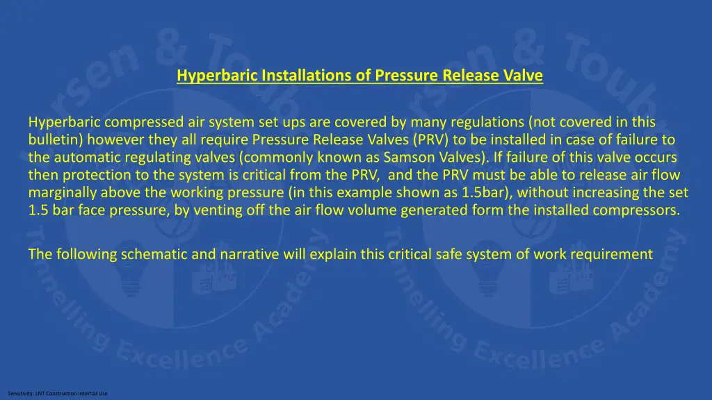 hyperbaric installations of pressure release valve