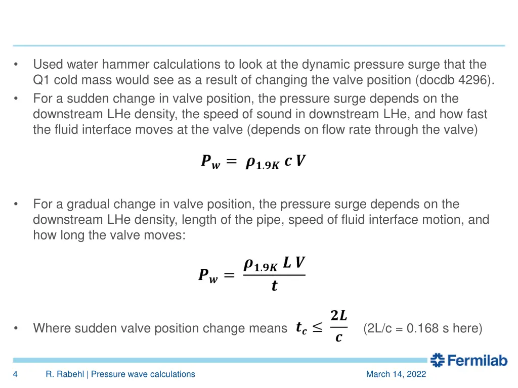 used water hammer calculations to look