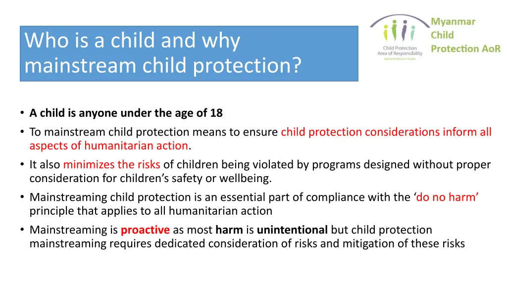 who is a child and why mainstream child protection