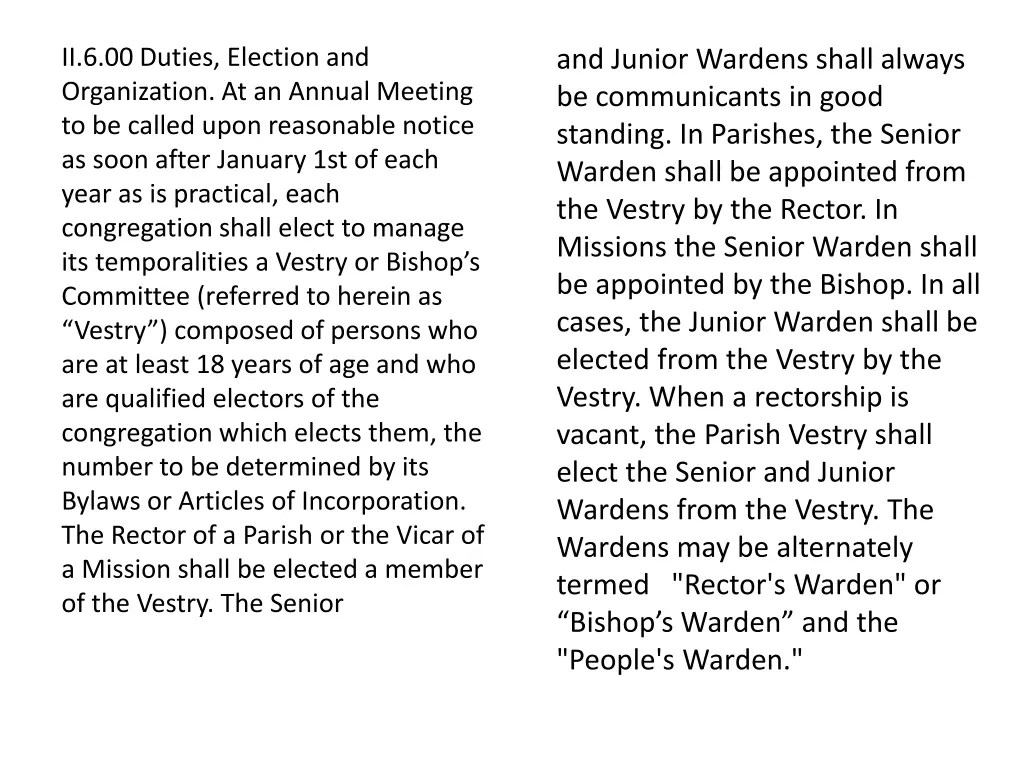 ii 6 00 duties election and organization