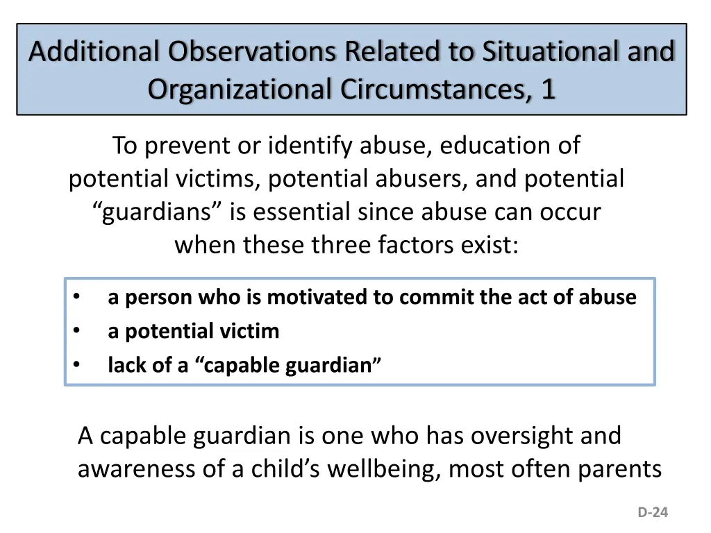 additional observations related to situational