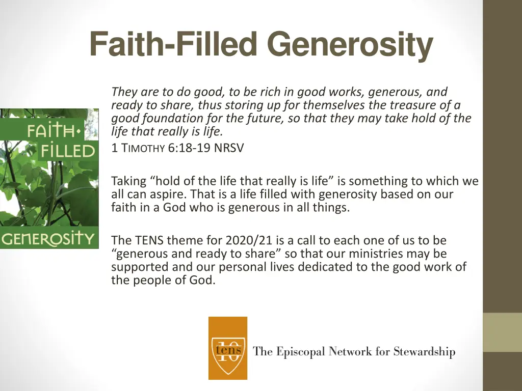 faith filled generosity