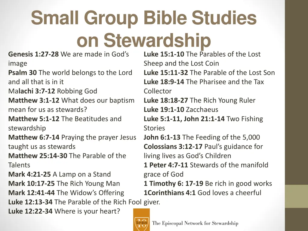 small group bible studies on stewardship genesis