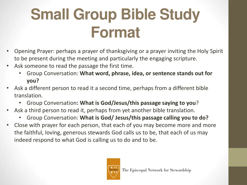 small group bible study format