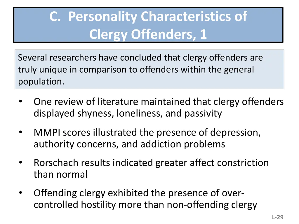 c personality characteristics of clergy offenders