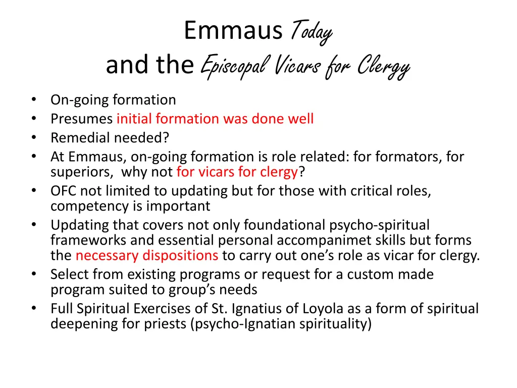 emmaus today and the episcopal vicars for clergy