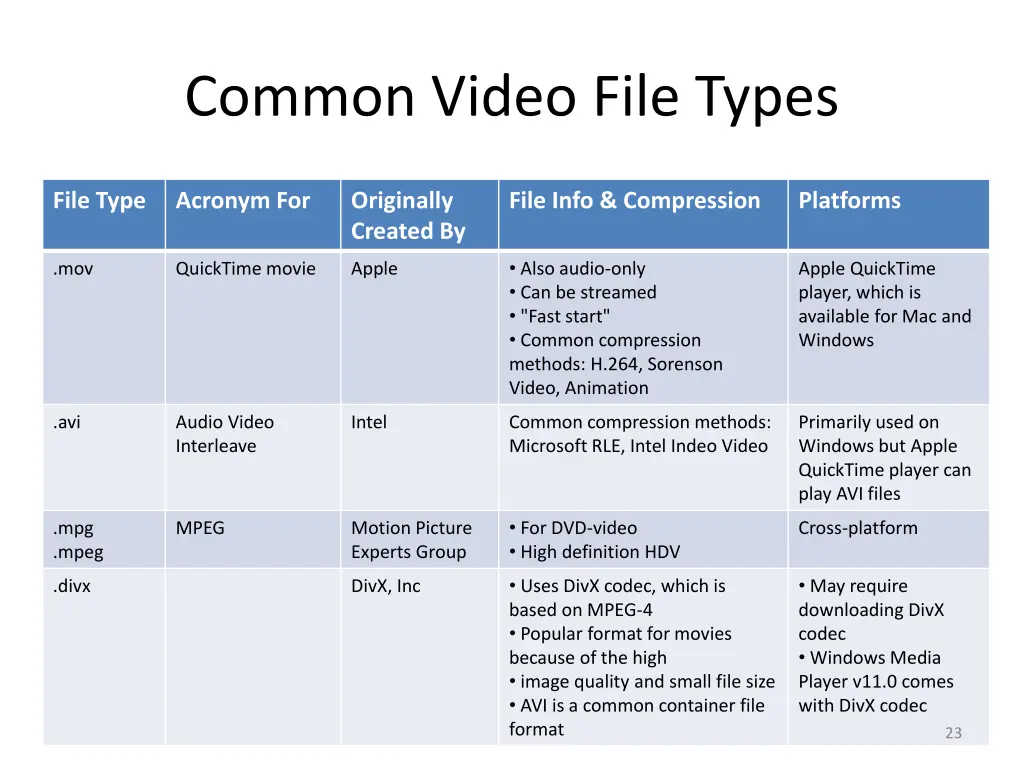 common video file types