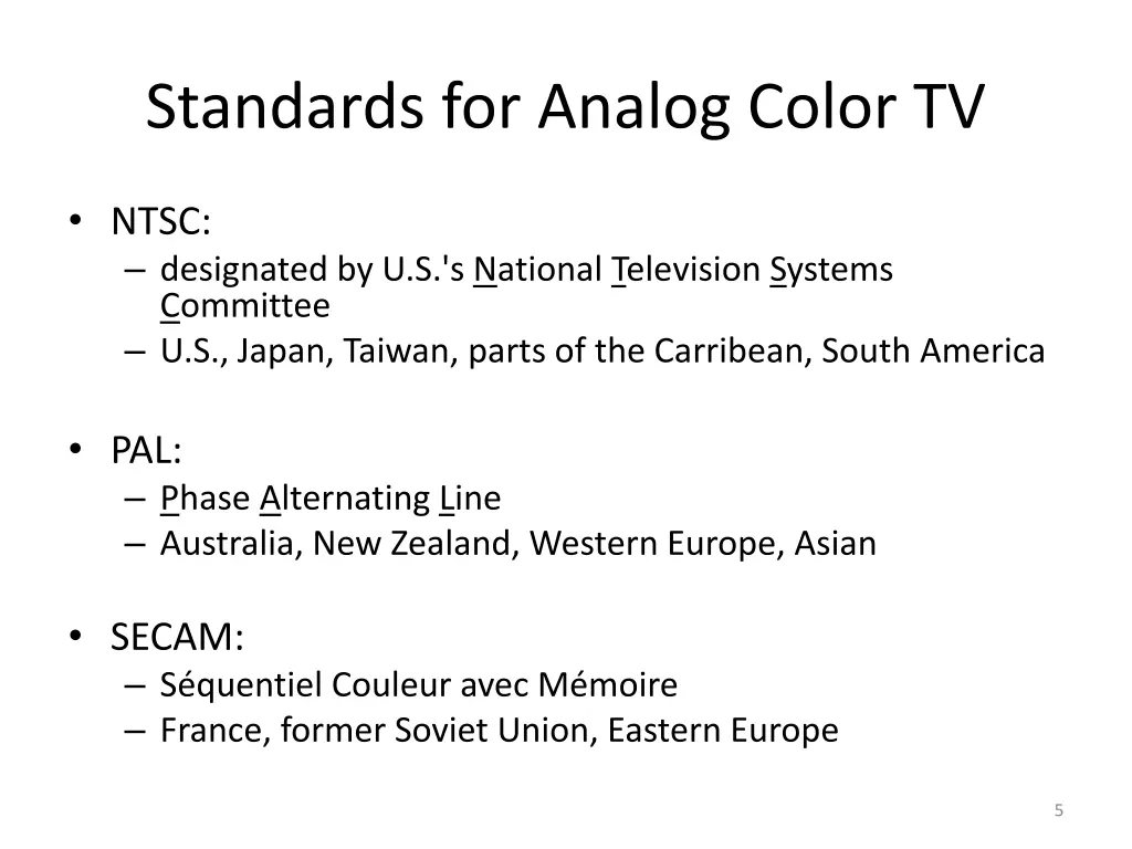 standards for analog color tv