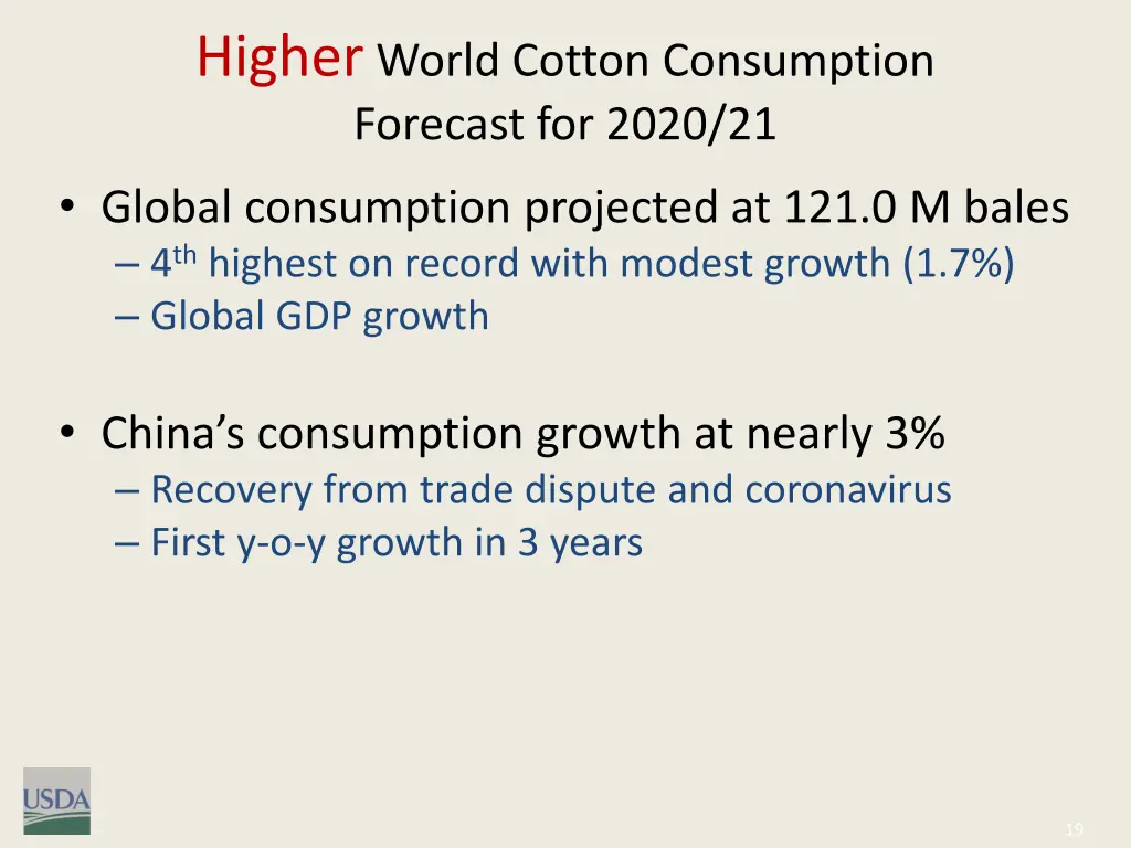 higher world cotton consumption forecast for 2020