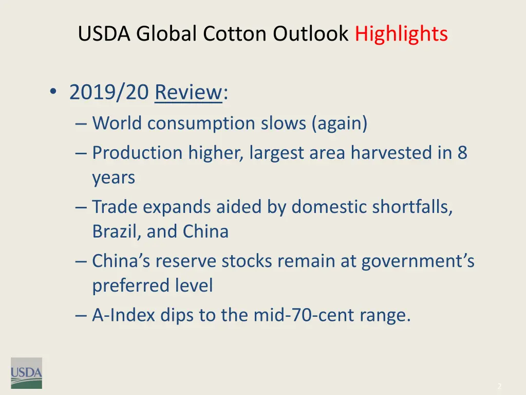 usda global cotton outlook highlights