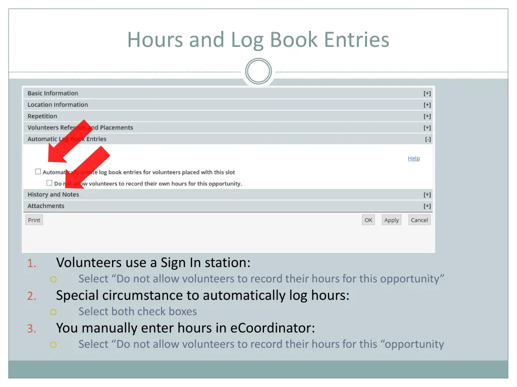 hours and log book entries