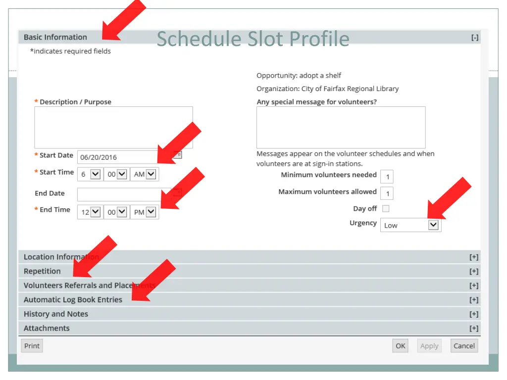 schedule slot profile