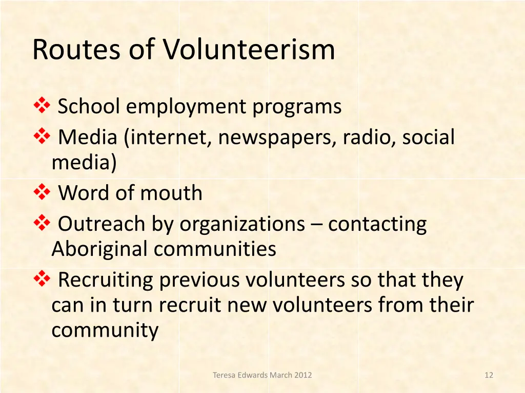 routes of volunteerism