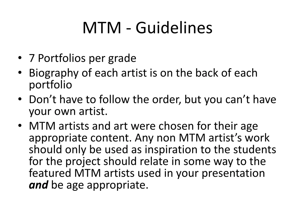 mtm guidelines