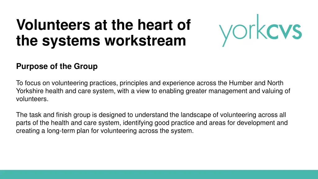 volunteers at the heart of the systems workstream