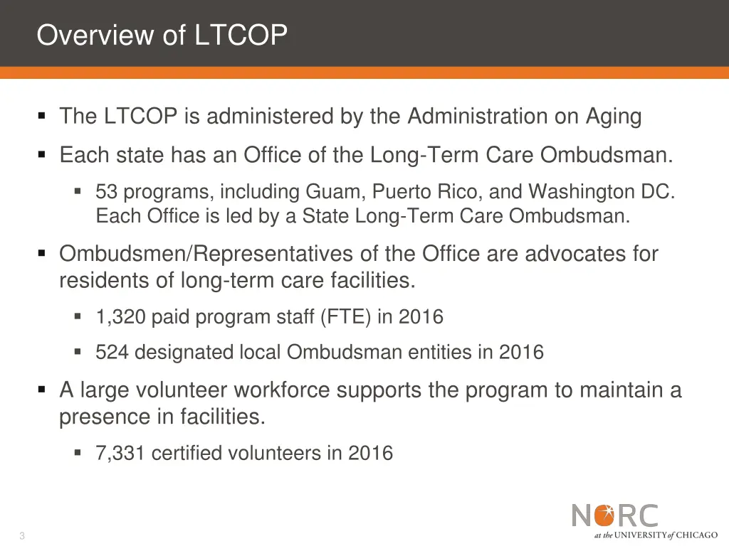 overview of ltcop 1