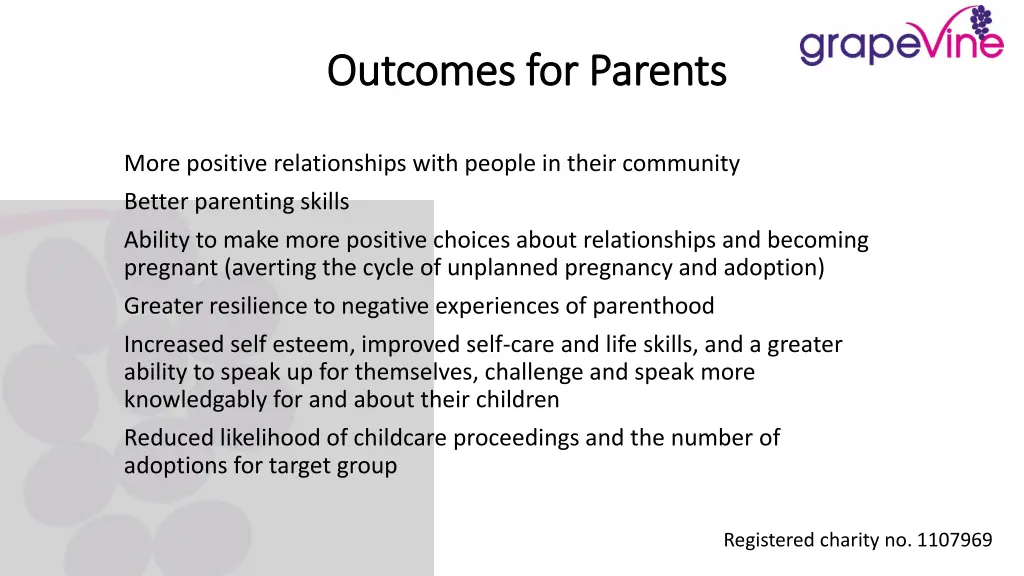 outcomes for parents outcomes for parents