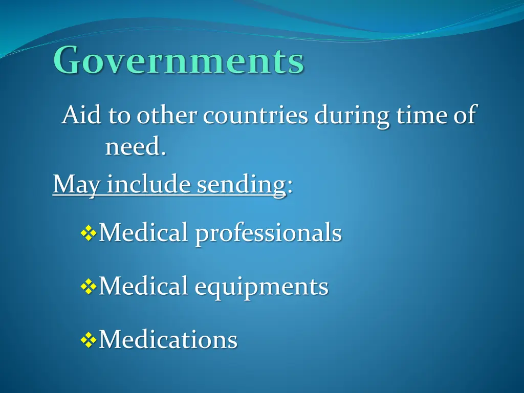 aid to other countries during time of need