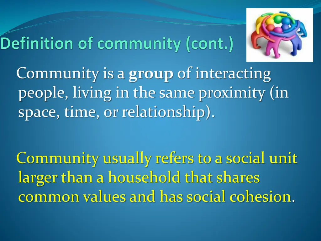 community is a group of interacting people living