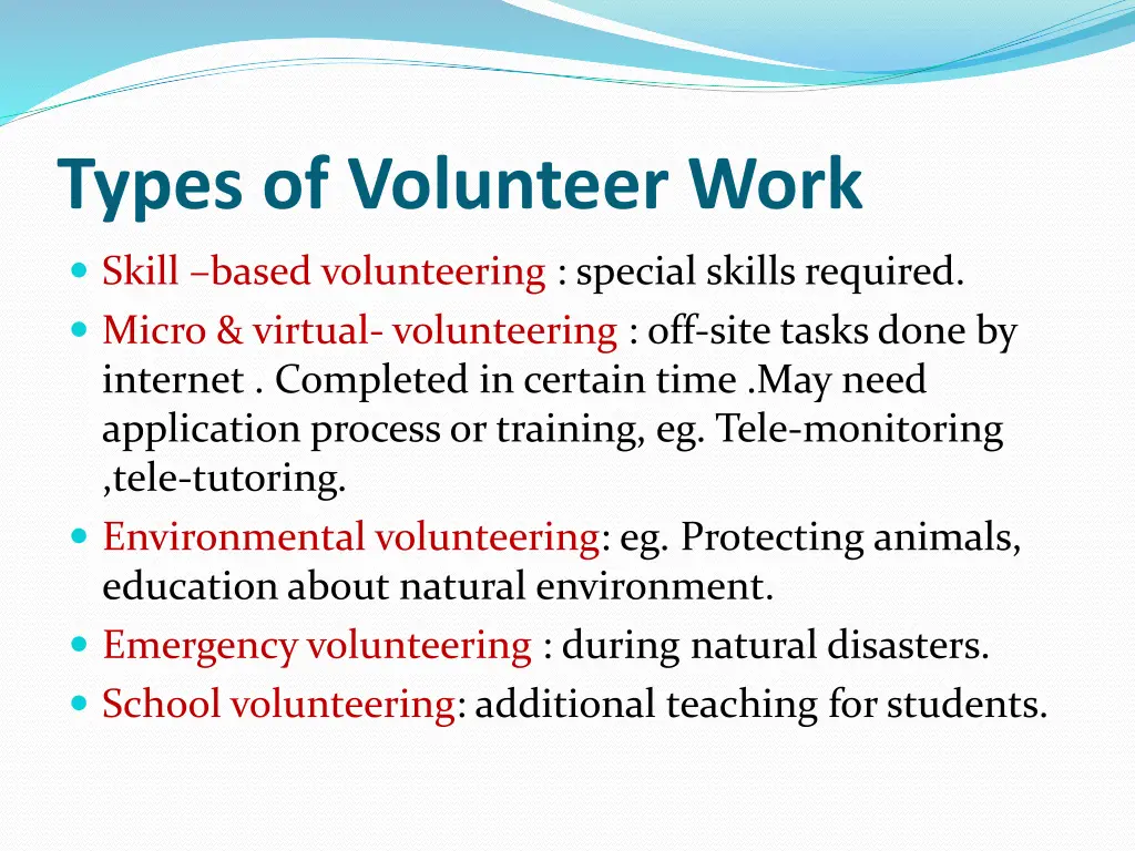 types of volunteer work