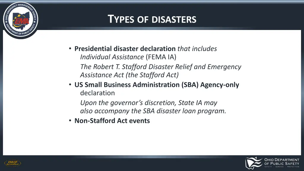 t ypes of disasters