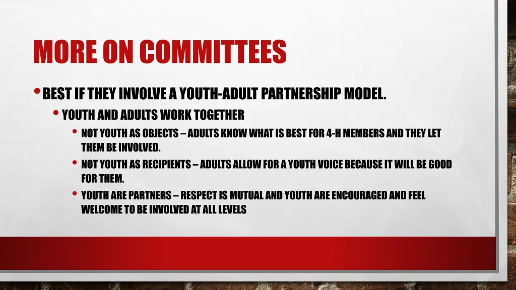 more on committees best if they involve a youth