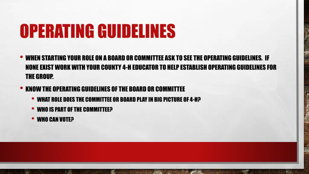 operating guidelines