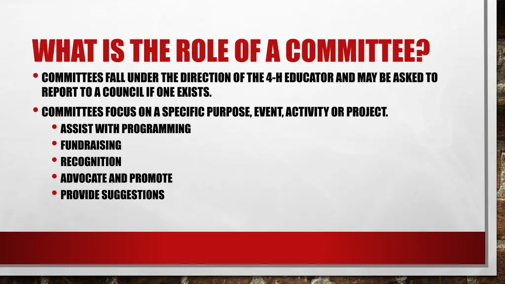 what is the role of a committee committees fall