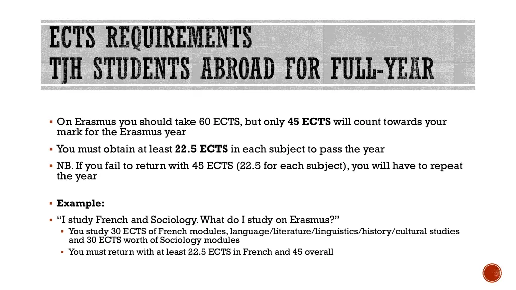 ects requirements tjh students abroad for full