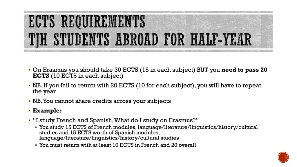 ects requirements tjh students abroad for half