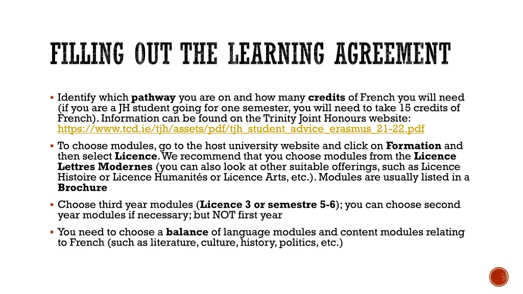 filling out the learning agreement