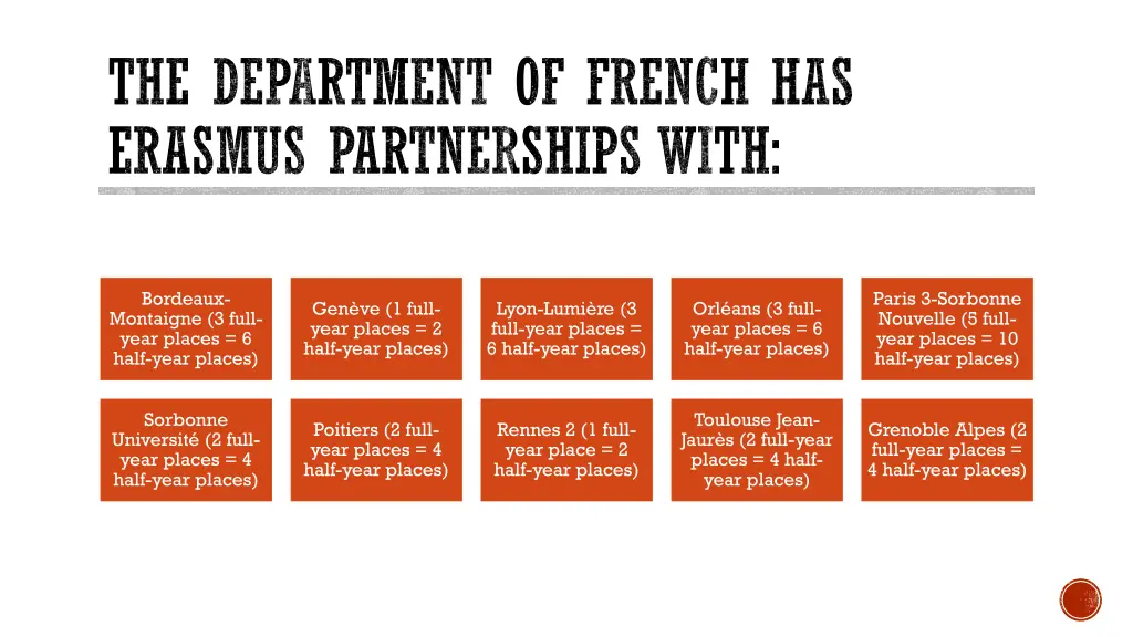 the department of french has erasmus partnerships