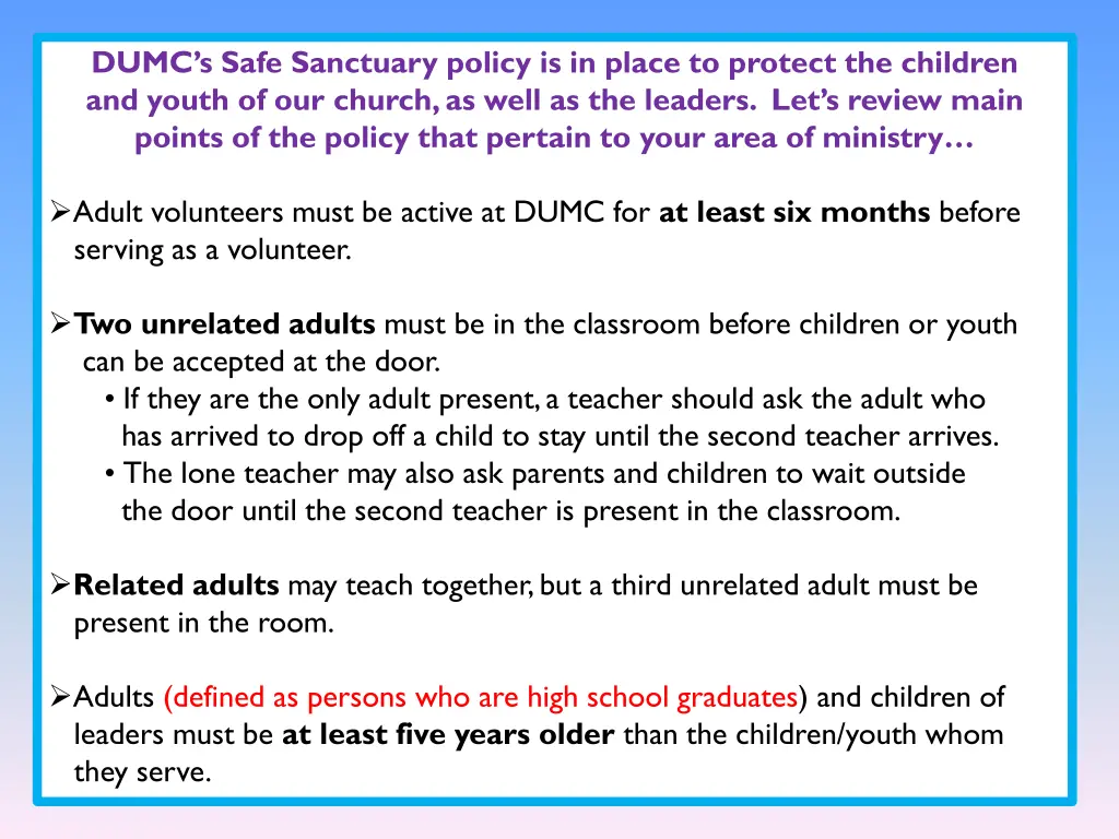 dumc s safe sanctuary policy is in place