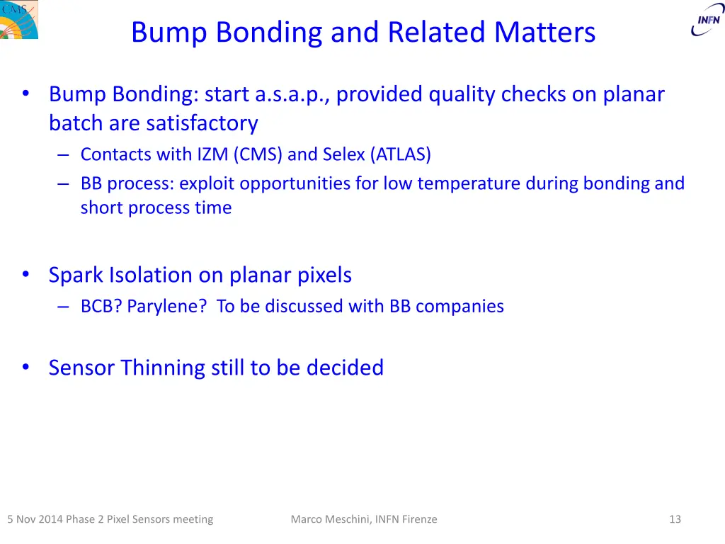 bump bonding and related matters