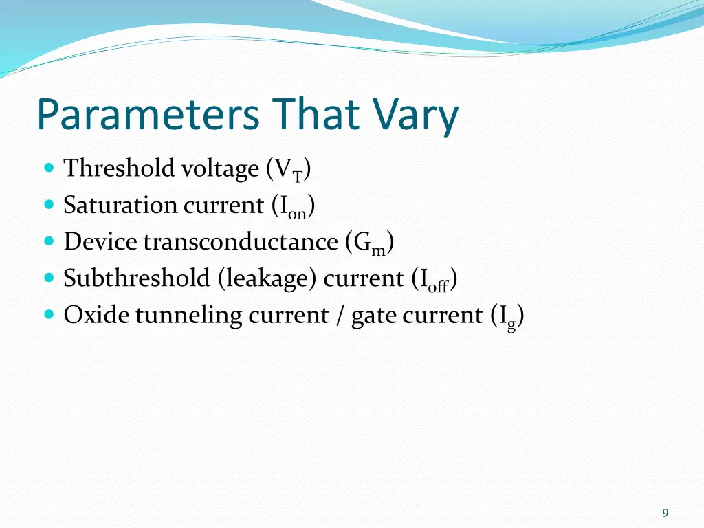 parameters that vary