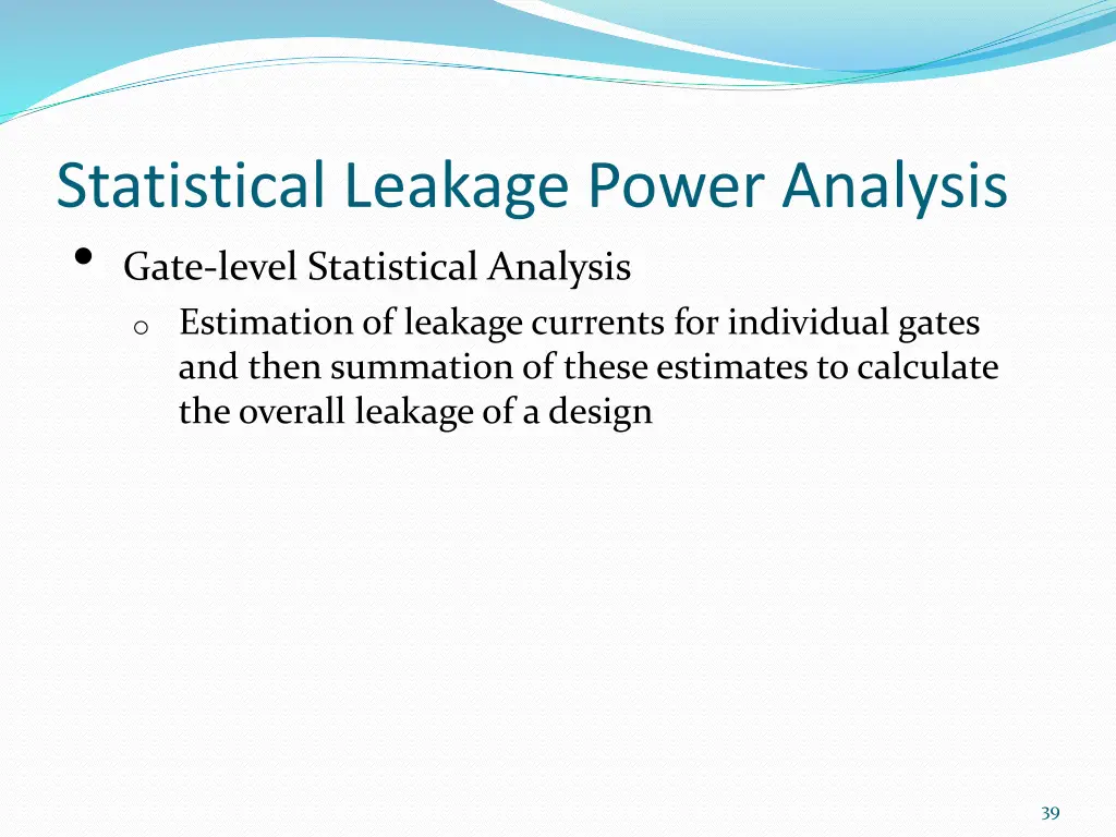 statistical leakage power analysis gate level