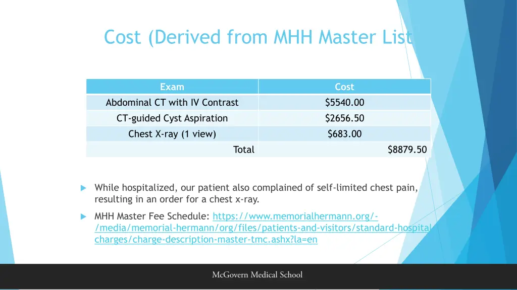 cost derived from mhh master list