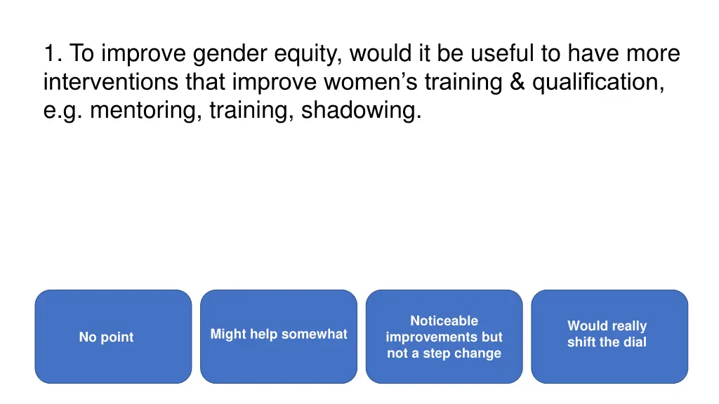 1 to improve gender equity would it be useful