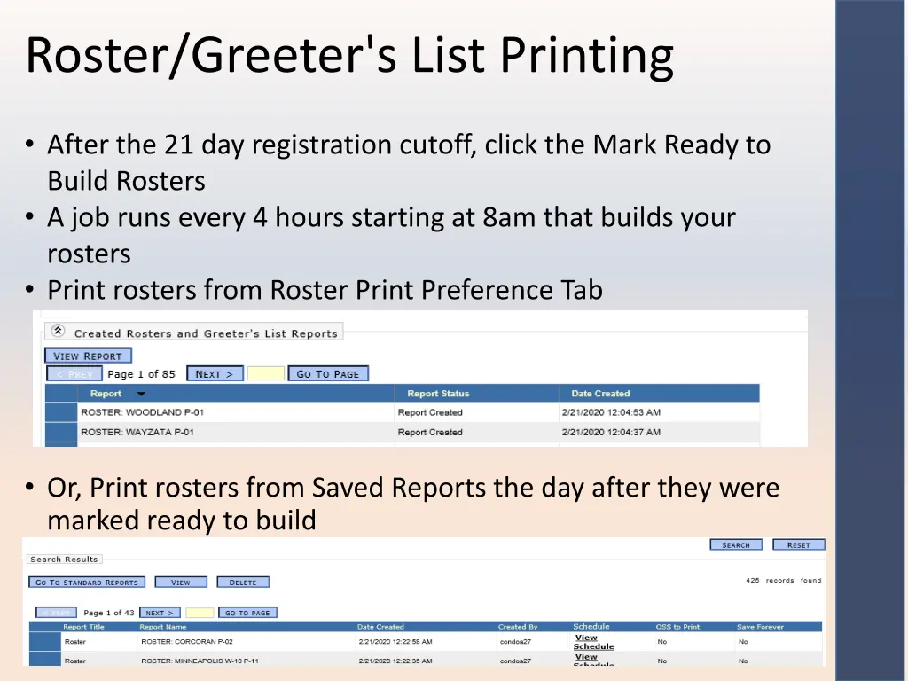 roster greeter s list printing