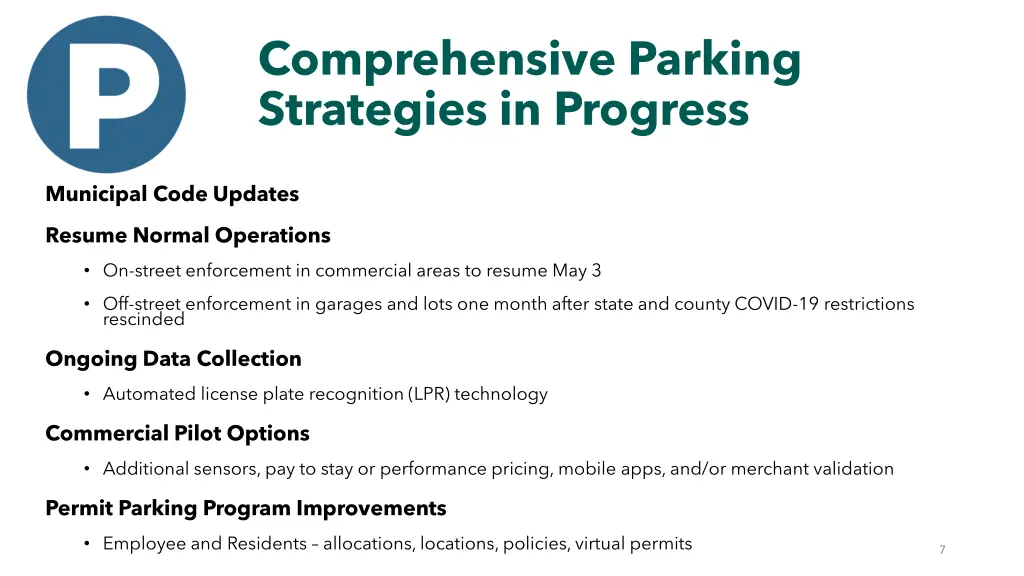 comprehensive parking strategies in progress