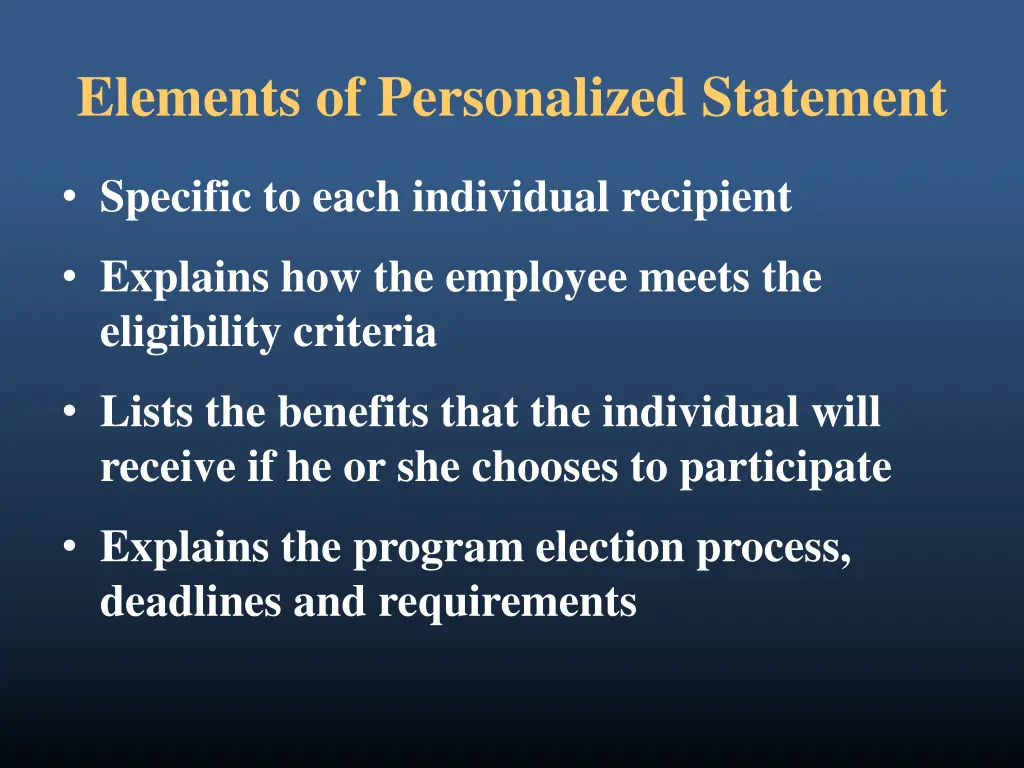 elements of personalized statement