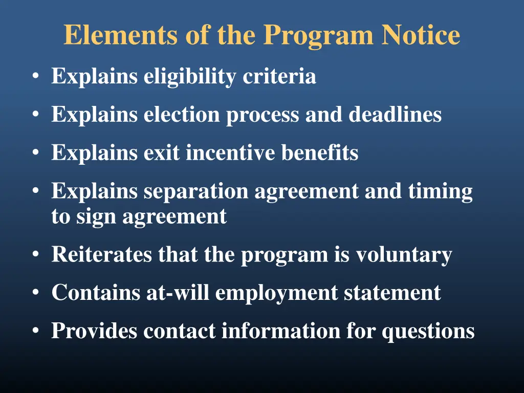 elements of the program notice explains