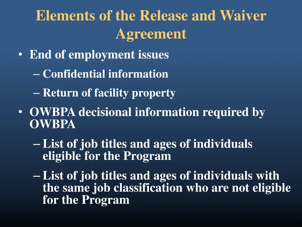 elements of the release and waiver agreement 2