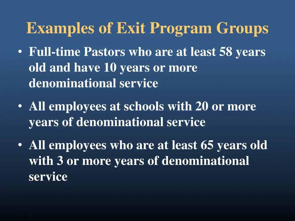 examples of exit program groups