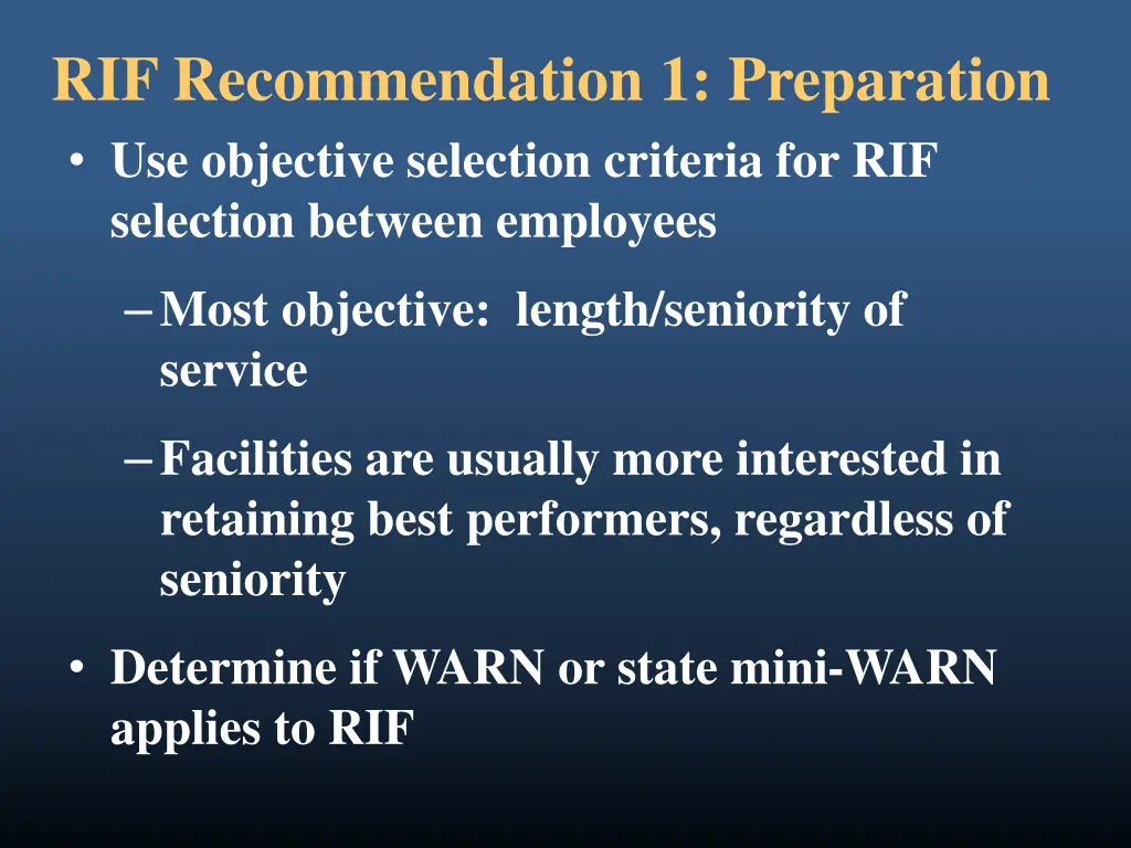 rif recommendation 1 preparation use objective